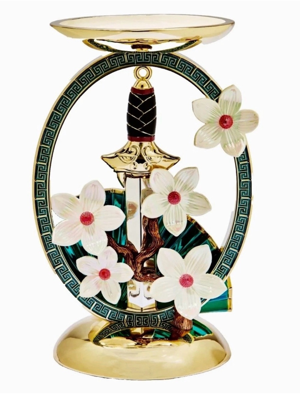 Bath & Body Works Disney Princess MULAN Sword 3-Wick Candle Holder Gold Floral